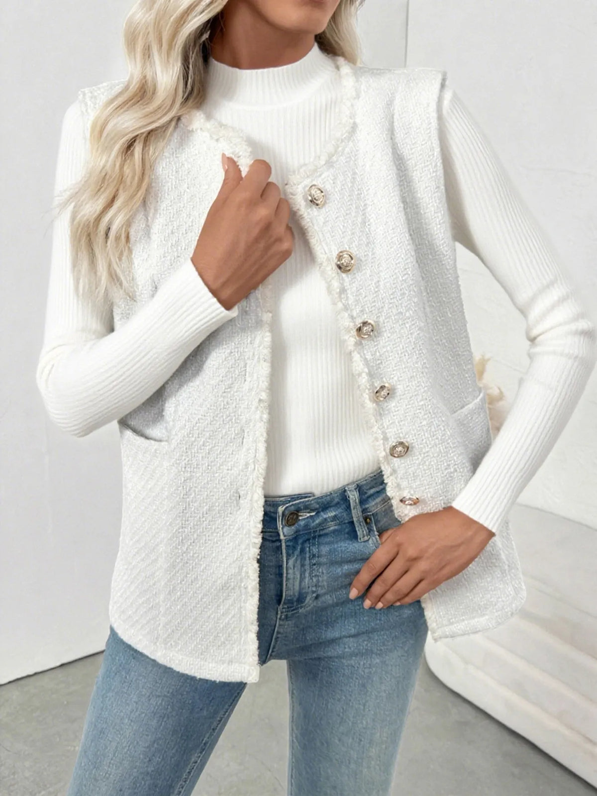 Modern Muse Textured Button-Front Vest