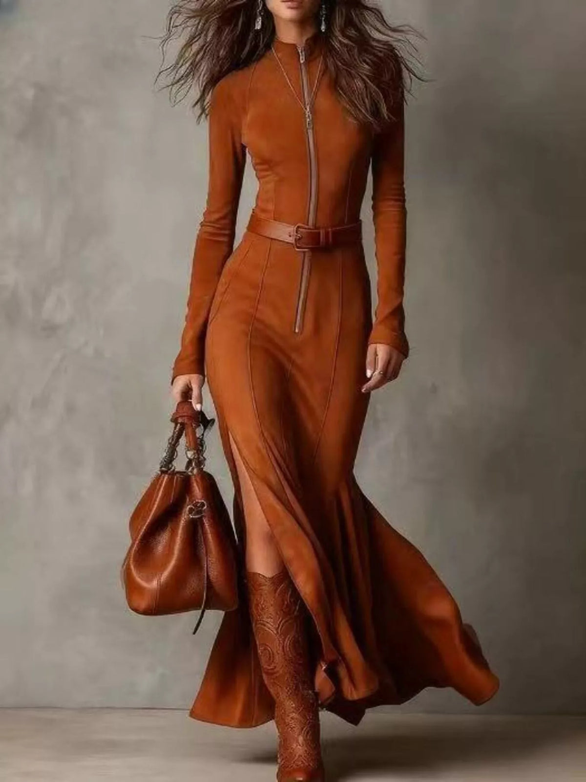 Harbor Edge Zip Slit Maxi Dress