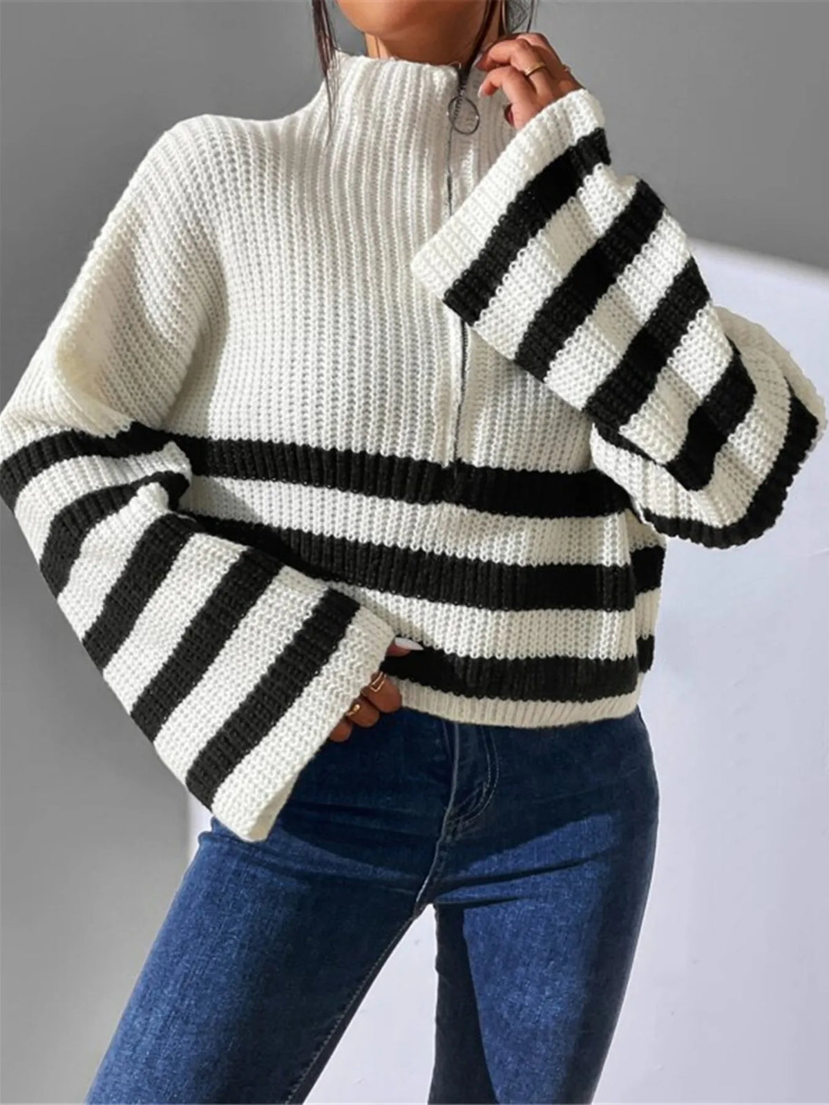 Harbor Stripe Half-Zip Sweater