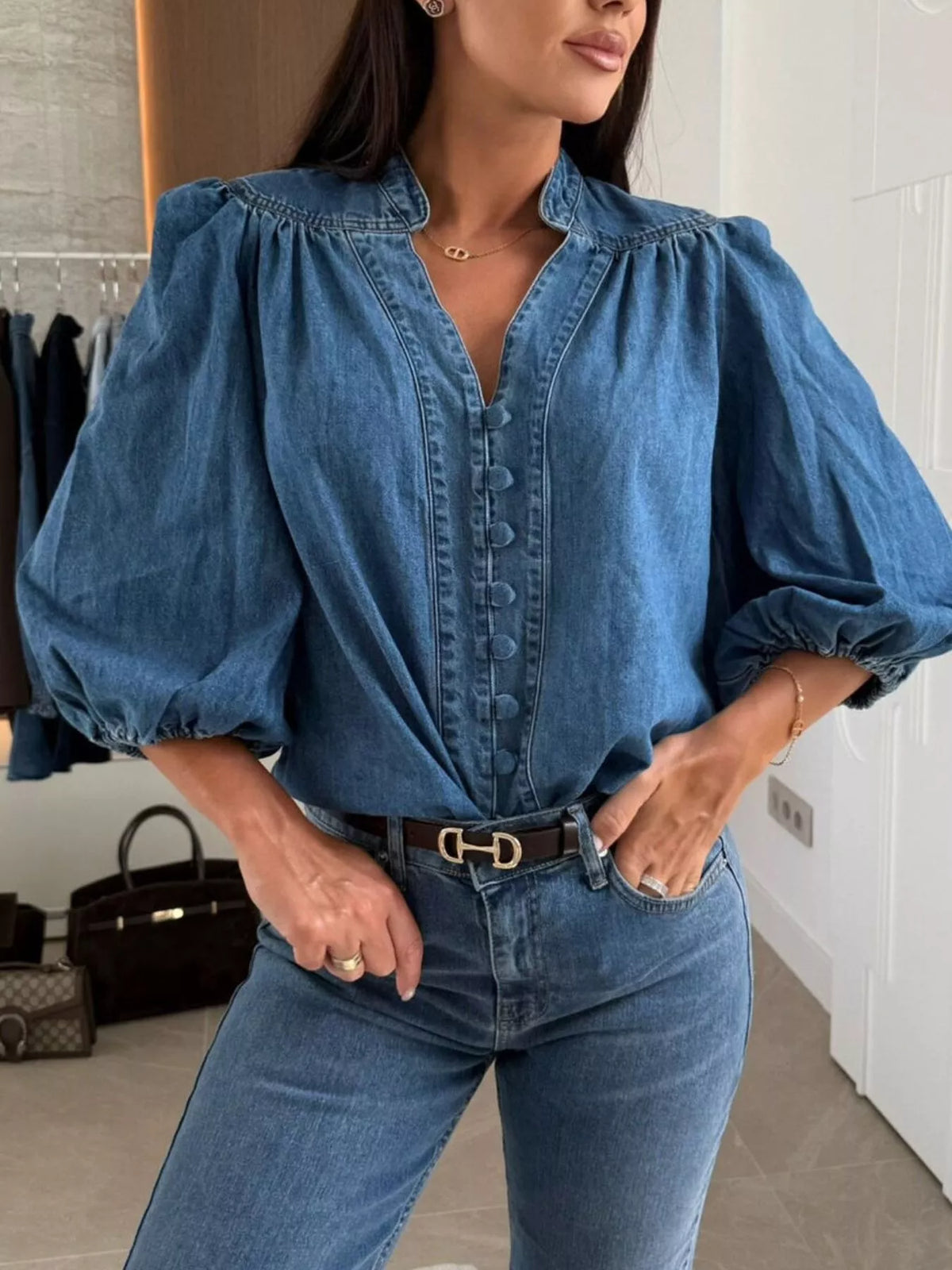 Brooklyn Belle Puff Sleeve Denim Top