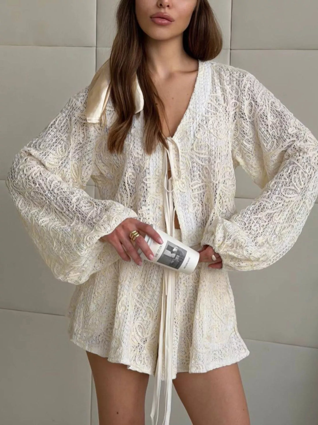 City Girl Crochet Tie Front Top & Shorts Set