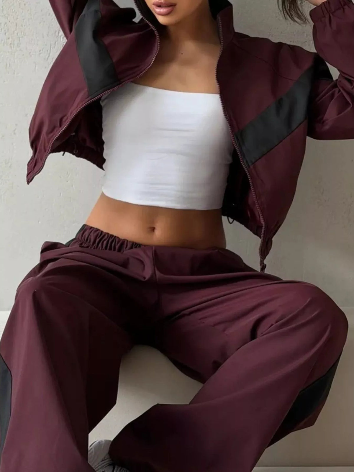 Street Society Color Block Zip Up Top & Pants Set