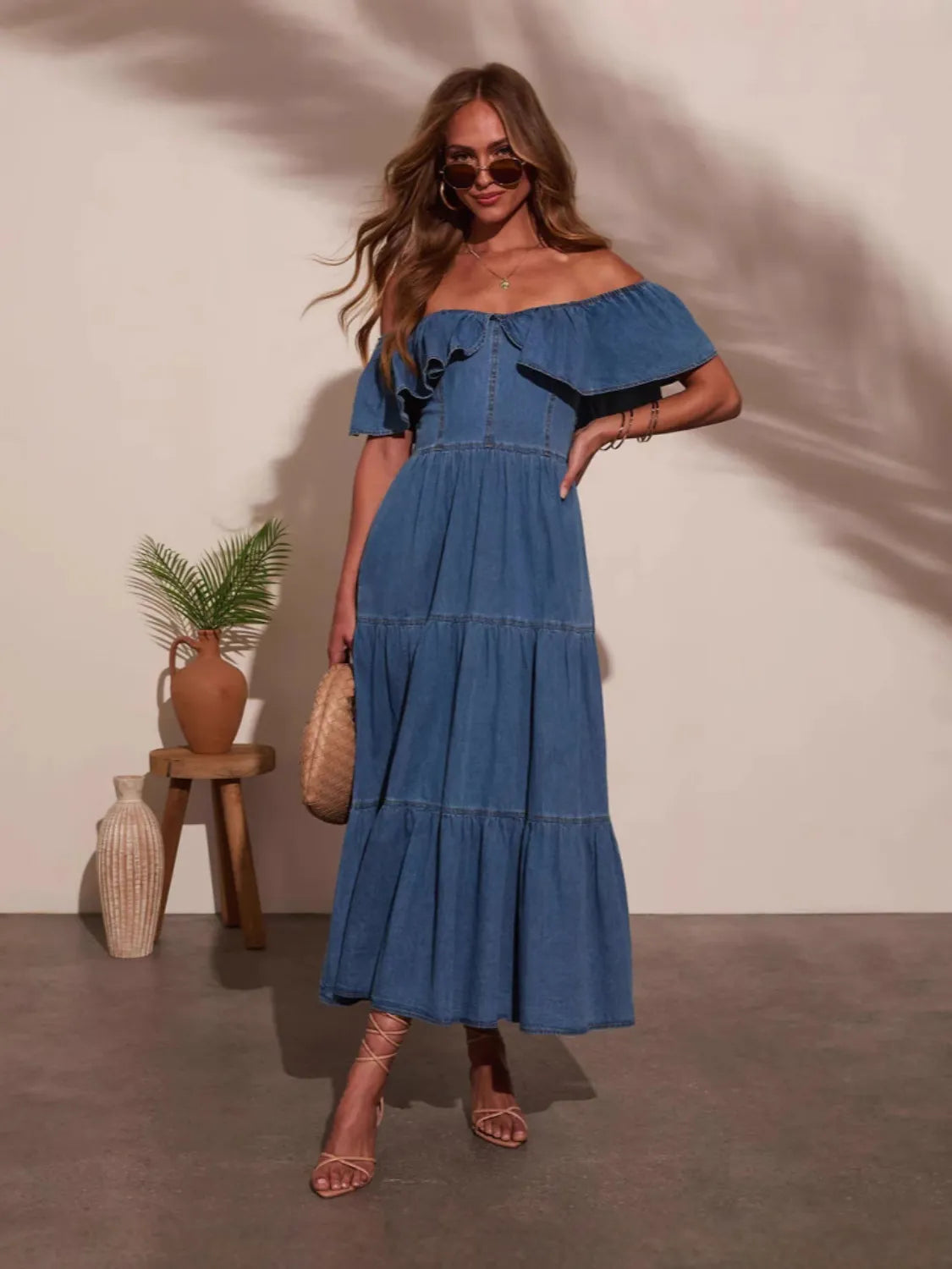 Coastal Muse Off-Shoulder Denim Dress