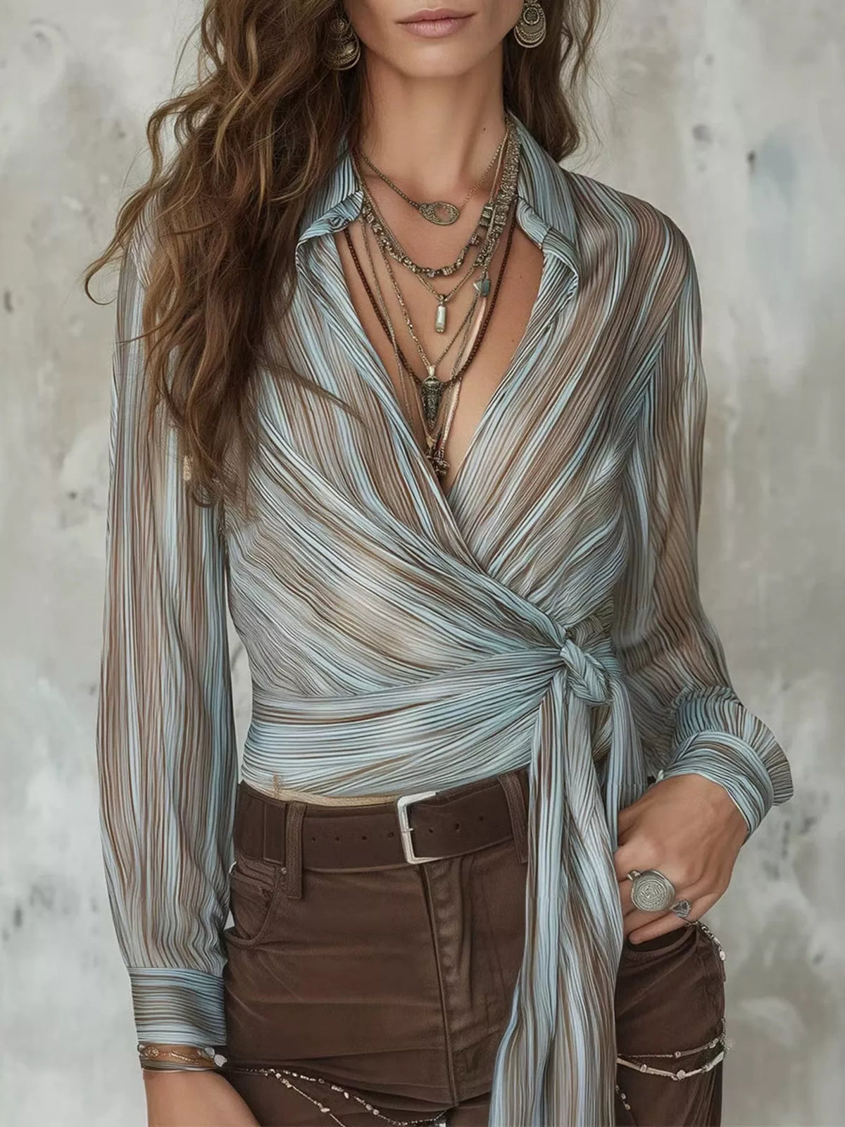 Gallery Girl Striped Wrap Shirt with Tie-Front