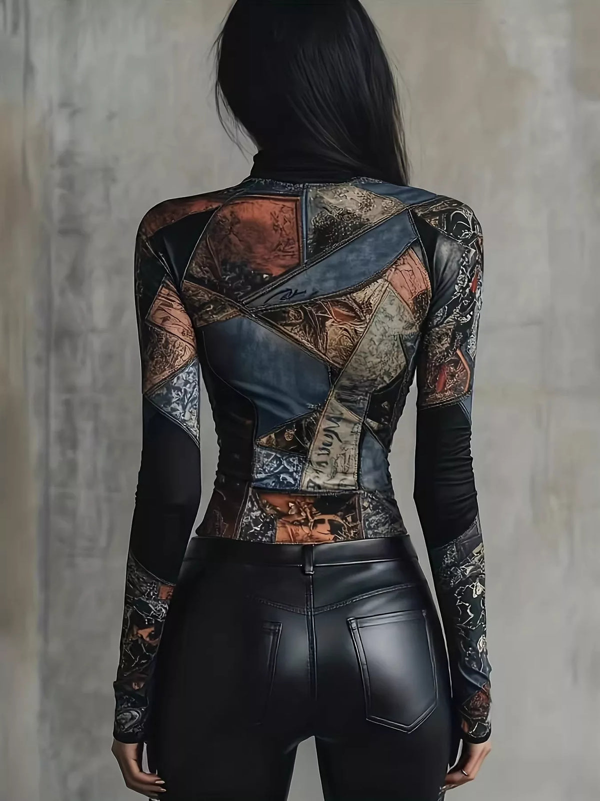 Skyline Siren Patchwork Printed Long Sleeve T-Shirt