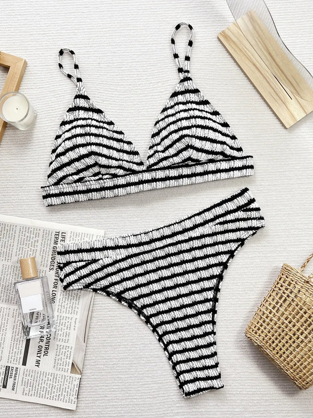 Harbor Stripe V-Neck Two-Piece Swim Set