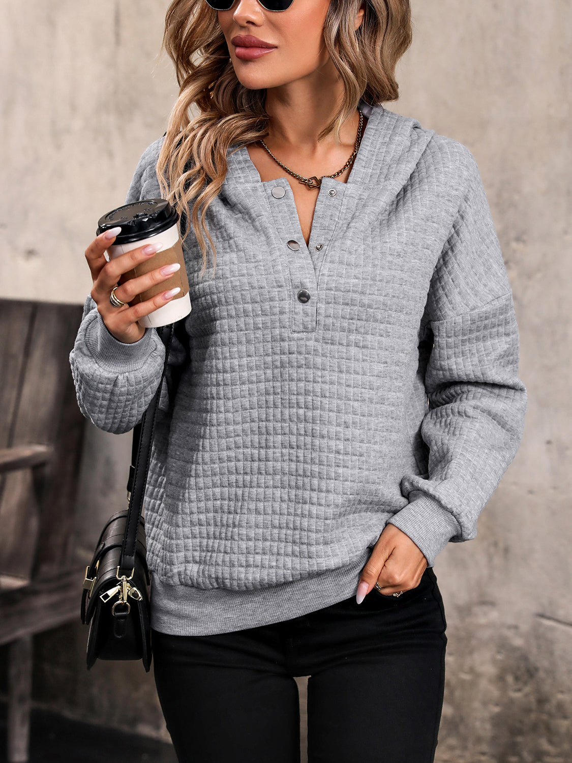 Harbor Mist Waffle Knit Hoodie