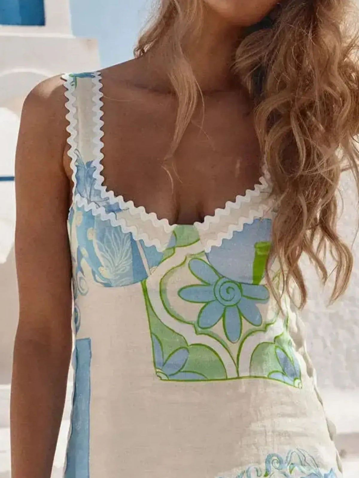 Coastal Boho Tied-Back Printed Maxi Dress