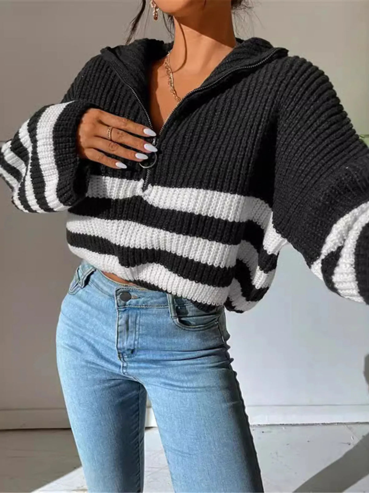 Harbor Stripe Half-Zip Sweater