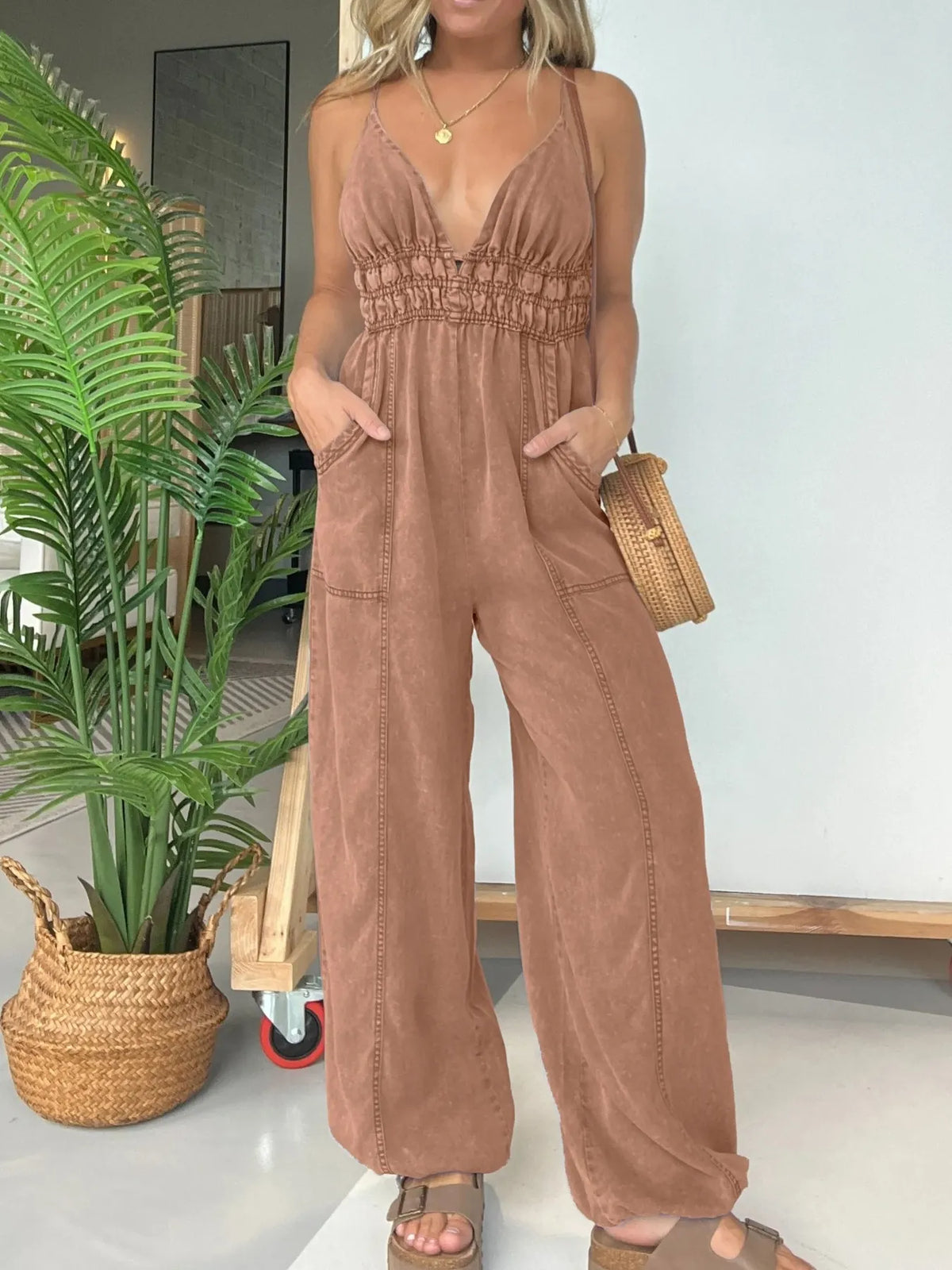 Santorini Breeze Wide-Leg Jumpsuit