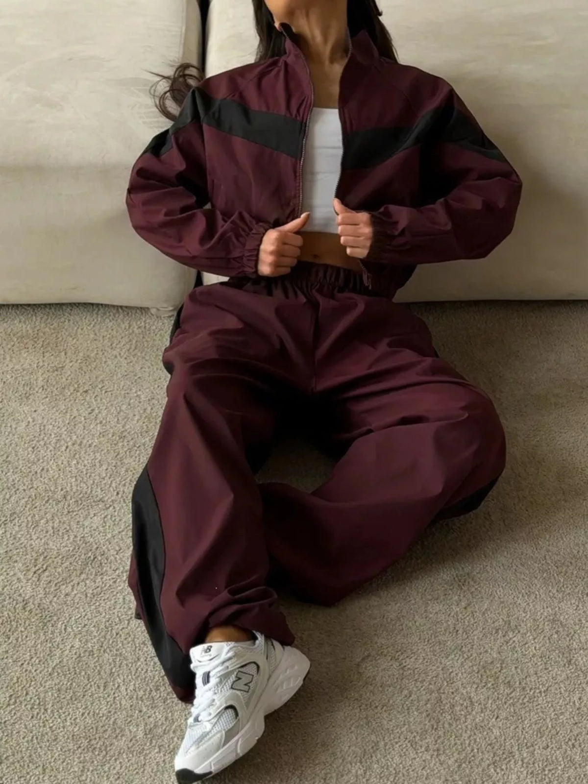 Street Society Color Block Zip Up Top & Pants Set
