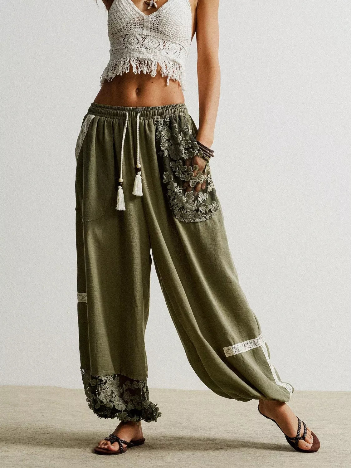 Bohemian Grace Lace Detail Harem Pants