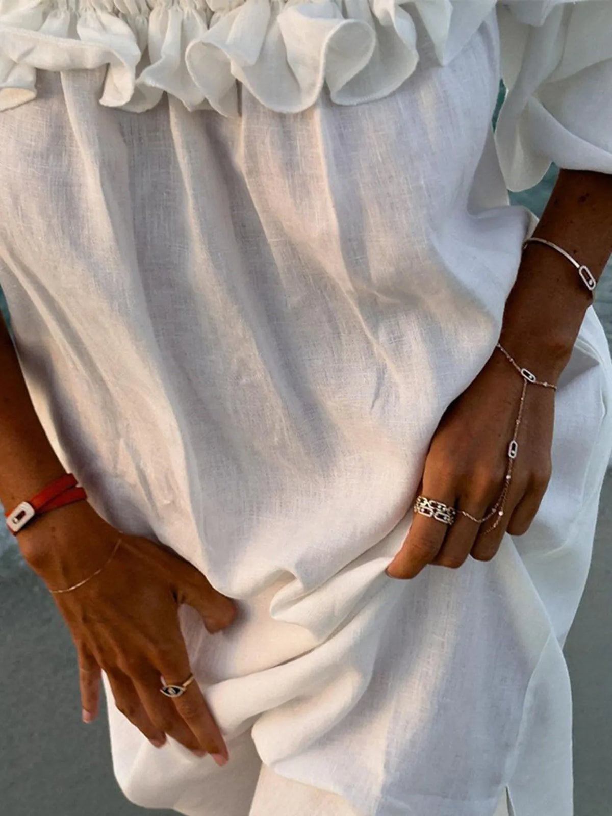 Santorini Sunset Off-Shoulder Dress