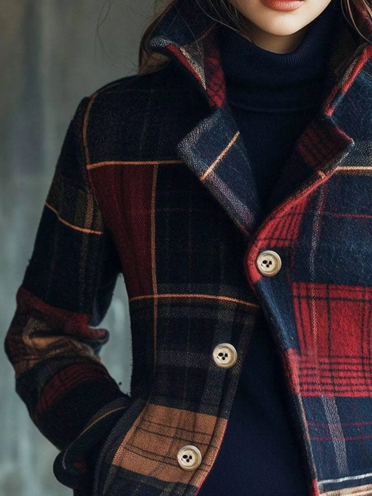 City Classic Plaid Button-Up Jacket