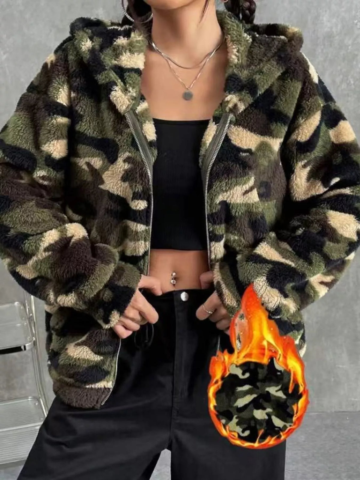 Urban Camo Fuzzy Zip Hoodie