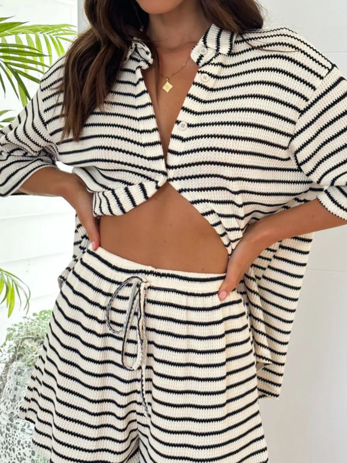 City Ease Striped Top & Shorts Set