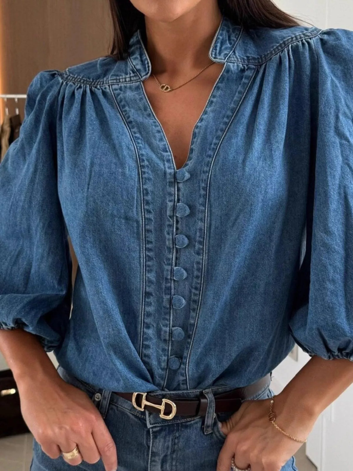Brooklyn Belle Puff Sleeve Denim Top