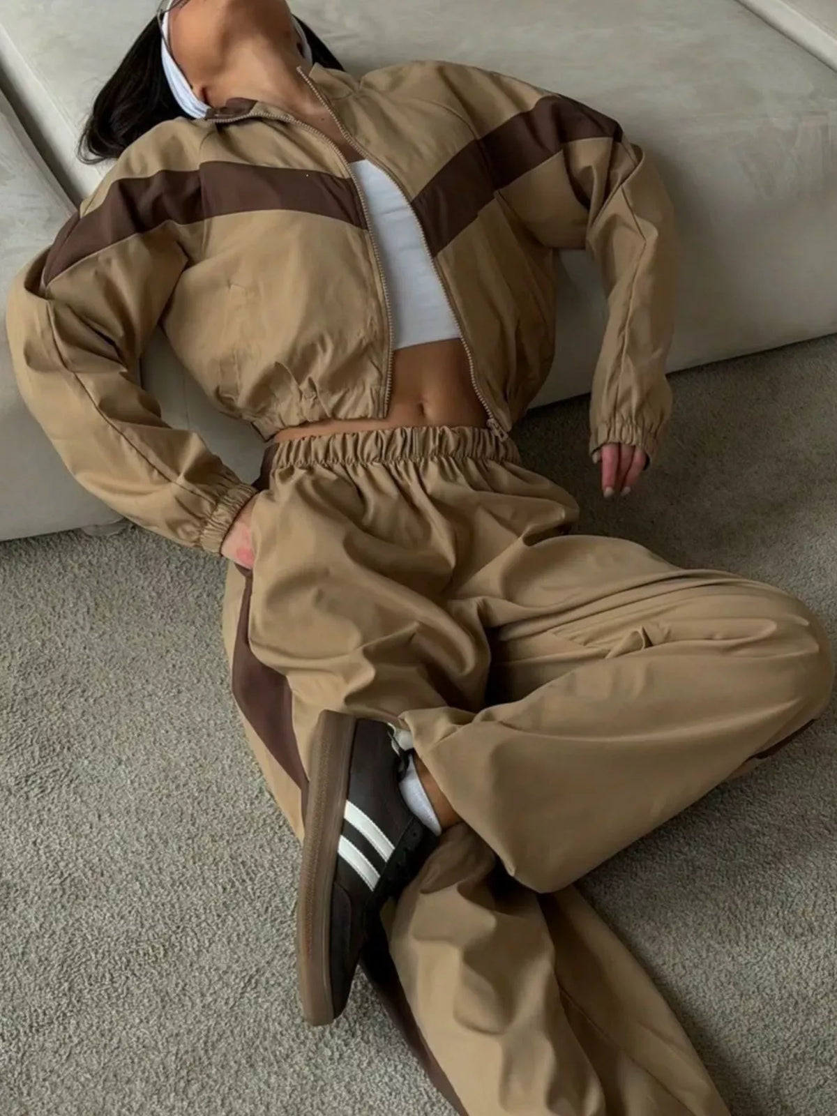 Street Society Color Block Zip Up Top & Pants Set