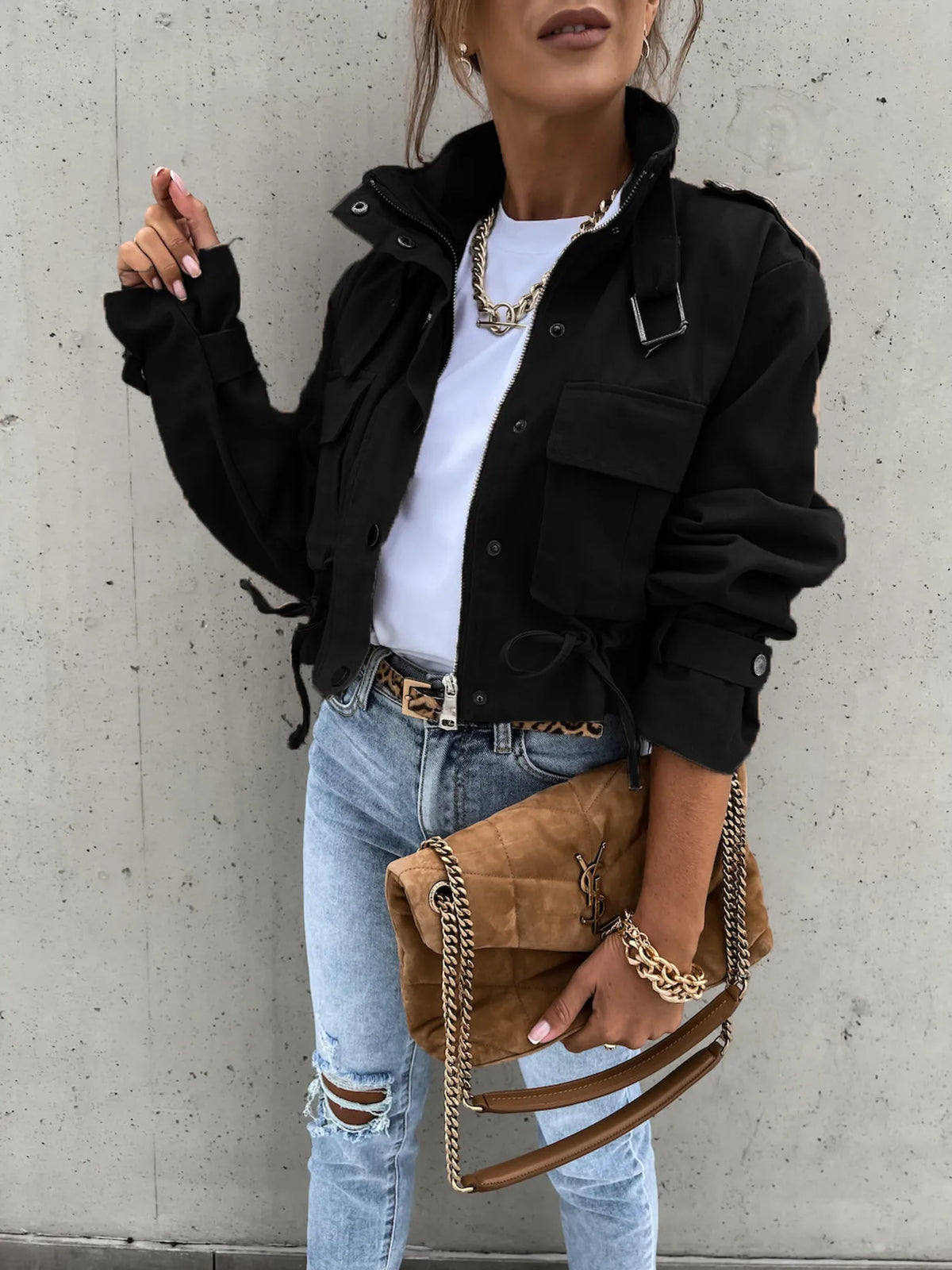 Noir Muse Snap Down Long Sleeve Jacket