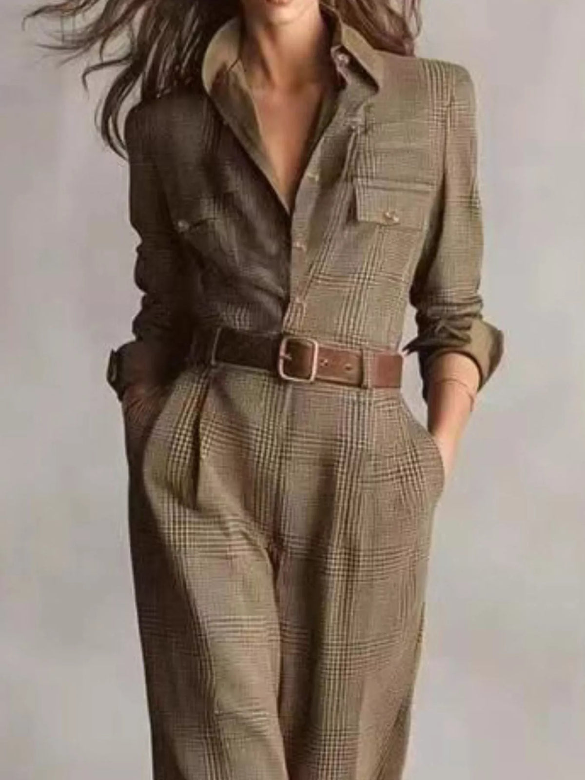 Urban Utility Button-Front Long Sleeve Jumpsuit