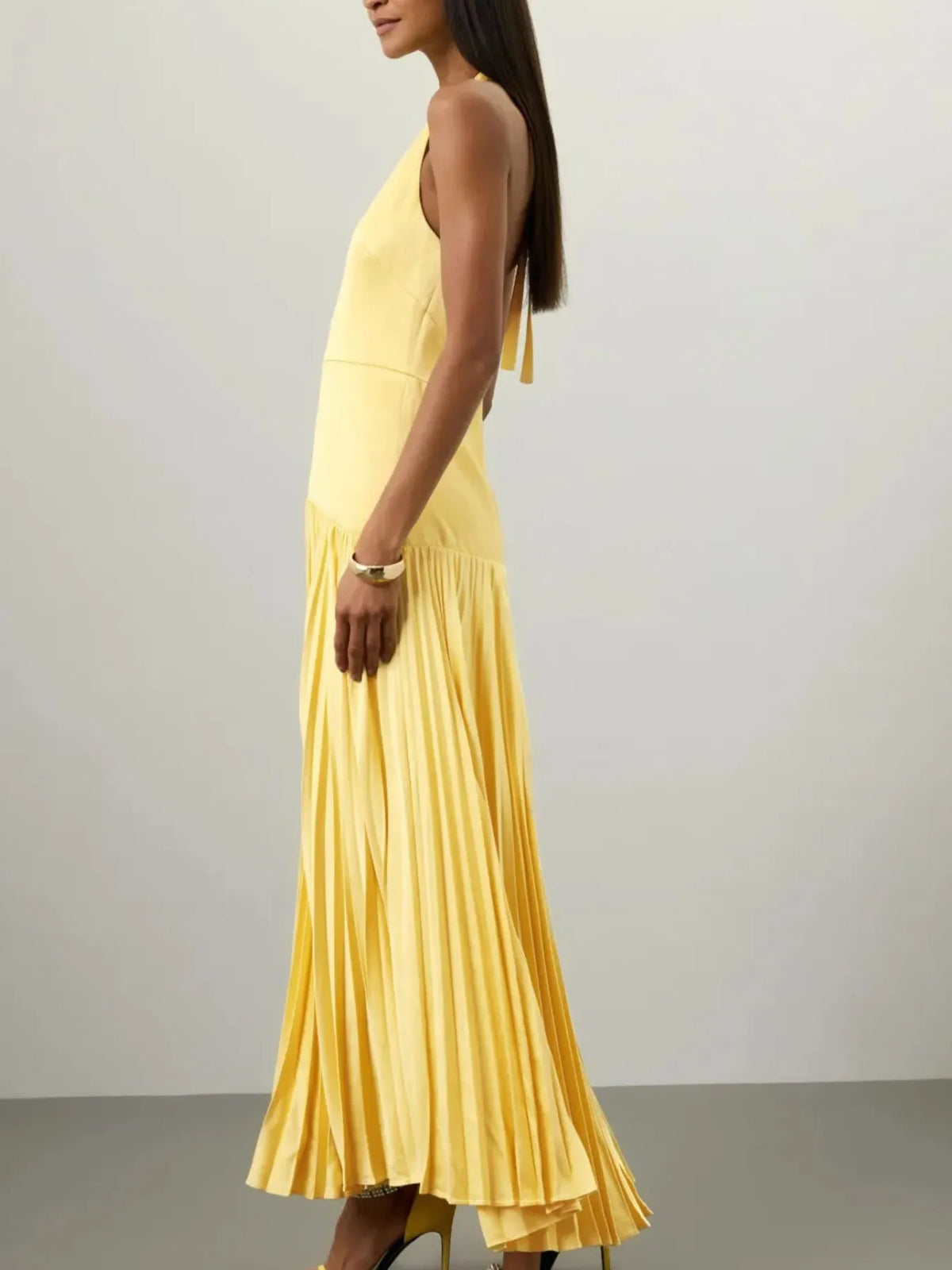 Modern Muse Pleated Halter Maxi Dress