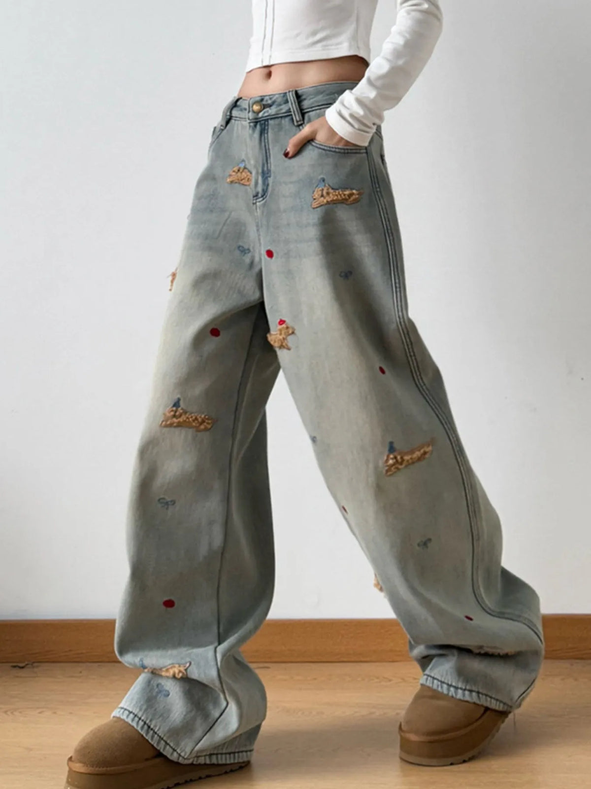 Artisan Drift Embroidered Wide-Leg Jeans