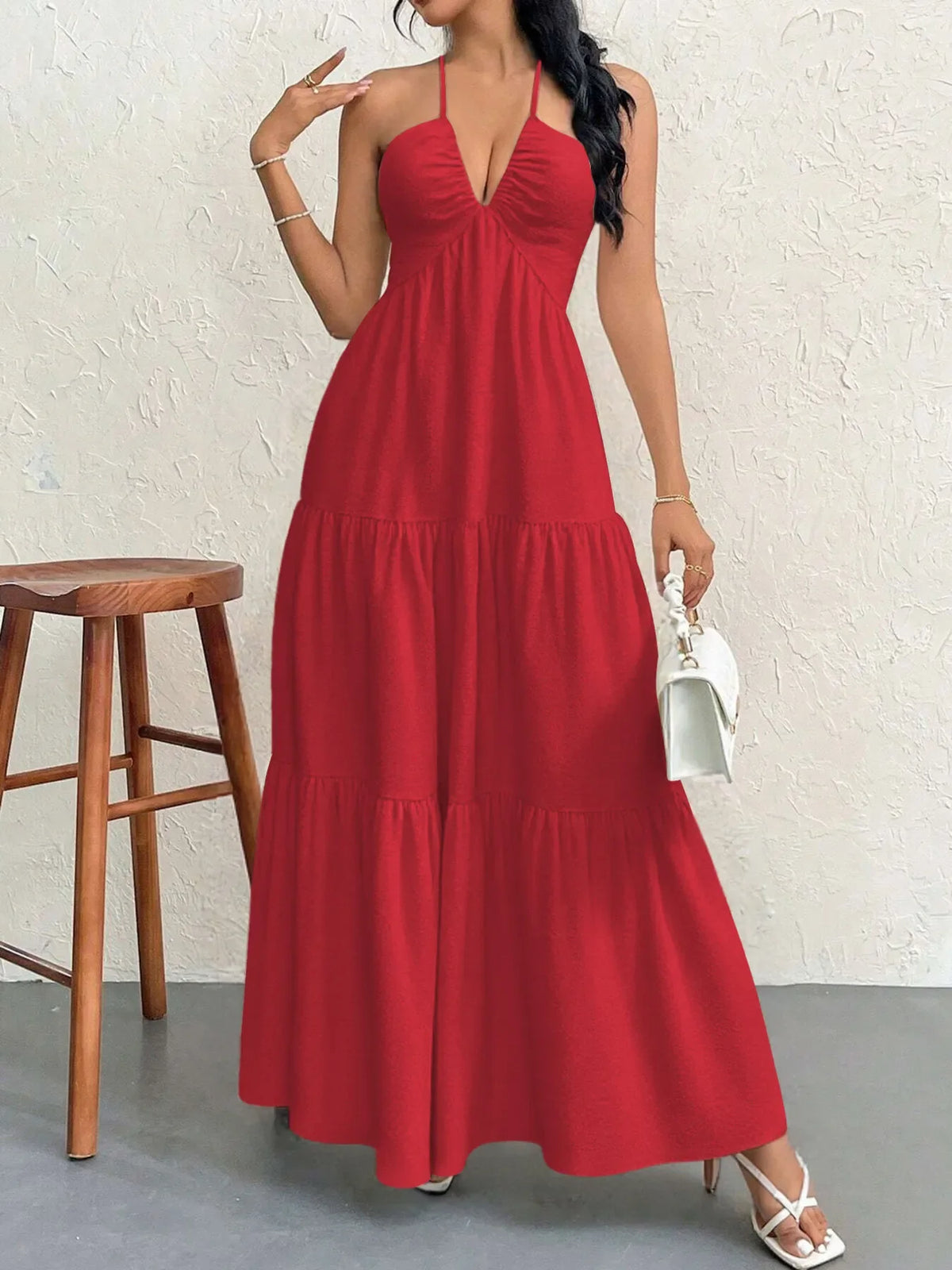 Coastal Muse Halter Neck Tiered Dress