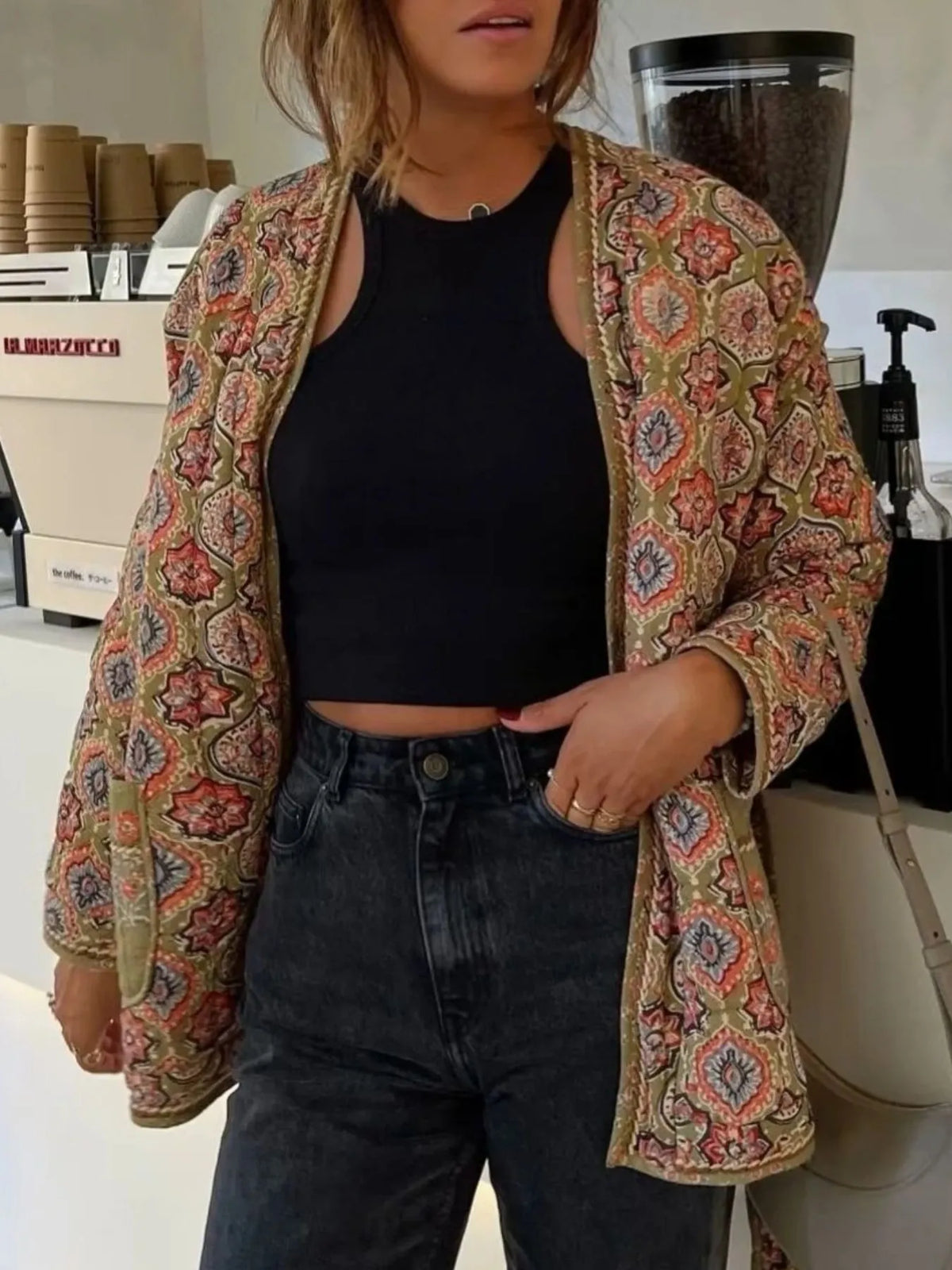Cobblestone Muse Belted Floral Coat