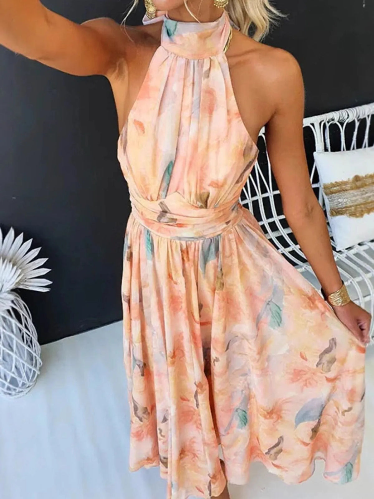 Island Muse Floral Halter Summer Dress