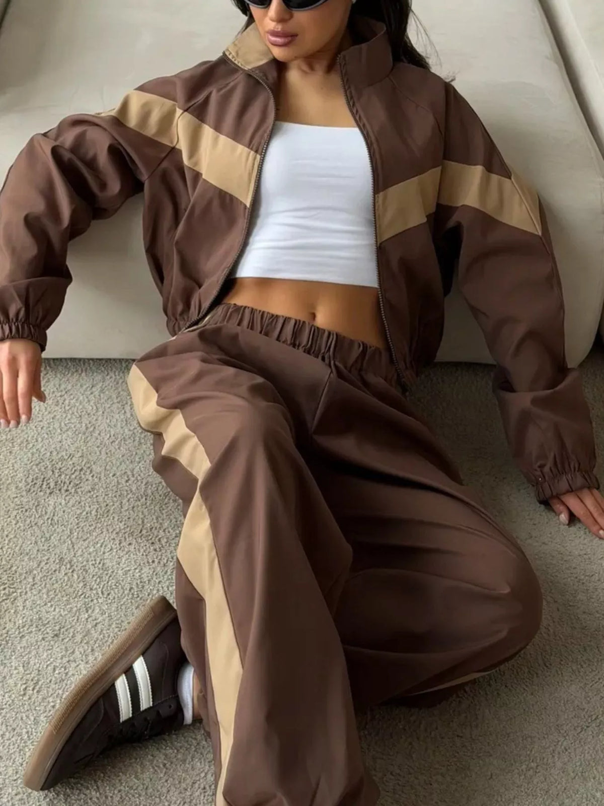 Street Society Color Block Zip Up Top & Pants Set