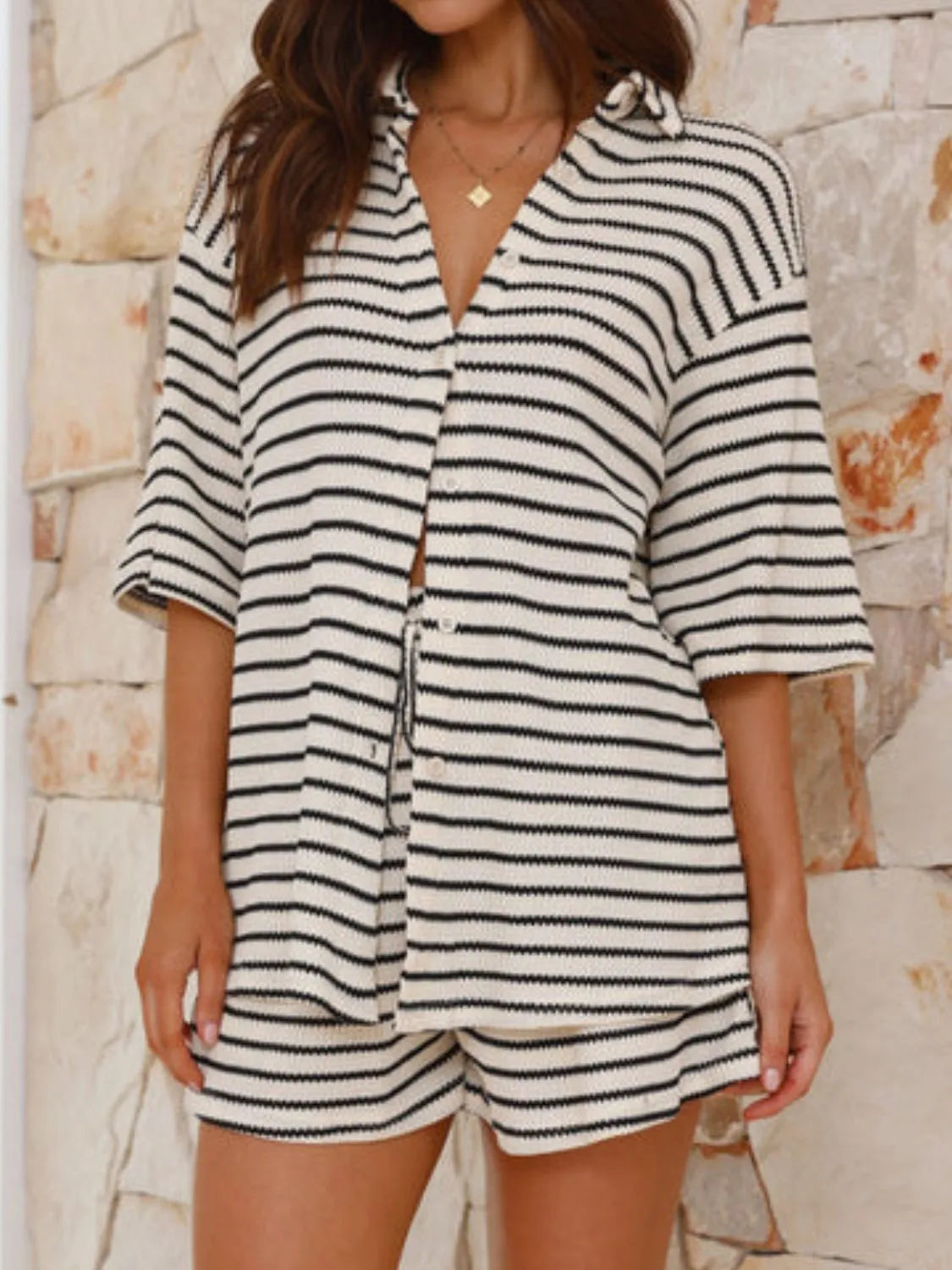 City Ease Striped Top & Shorts Set