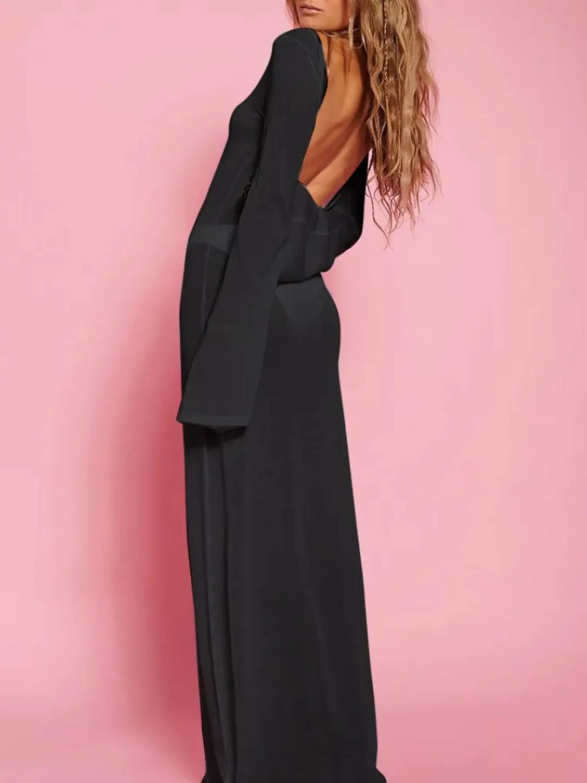 Midnight Drift Backless Maxi Cover-Up