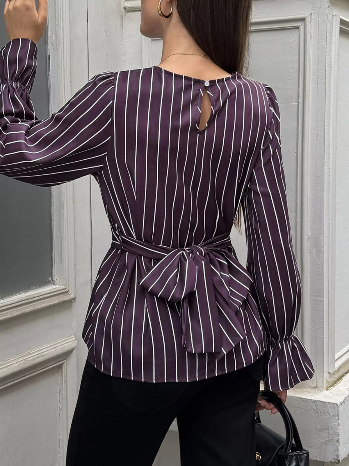 Metro Muse Striped Flounce Sleeves Blouse