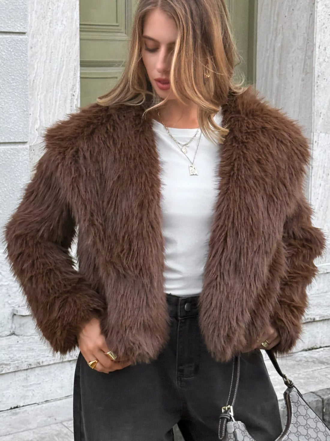Manhattan Nights Faux Fur Cropped Jacket