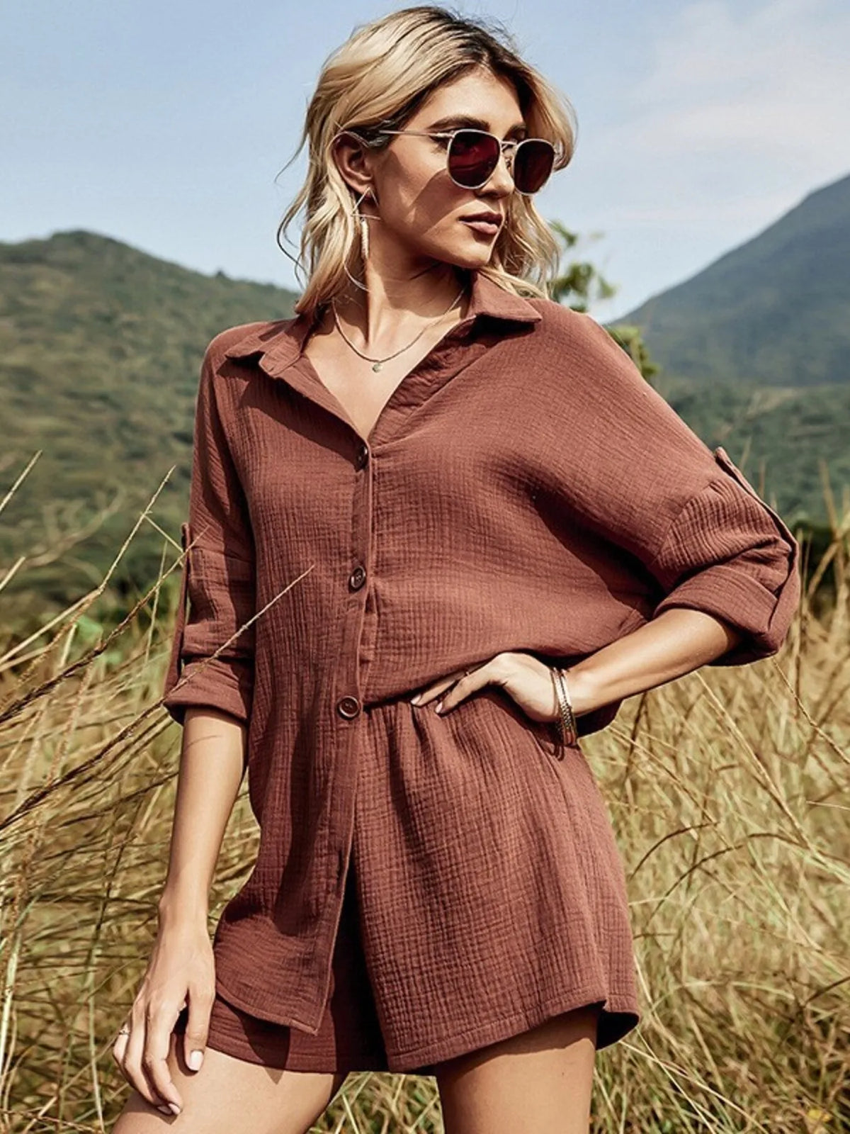 Loft Living Button Down Shirt & Shorts Set