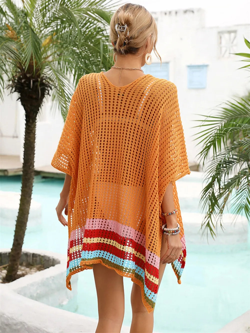Coral Glow V-Neck Half Sleeve Cover-Up