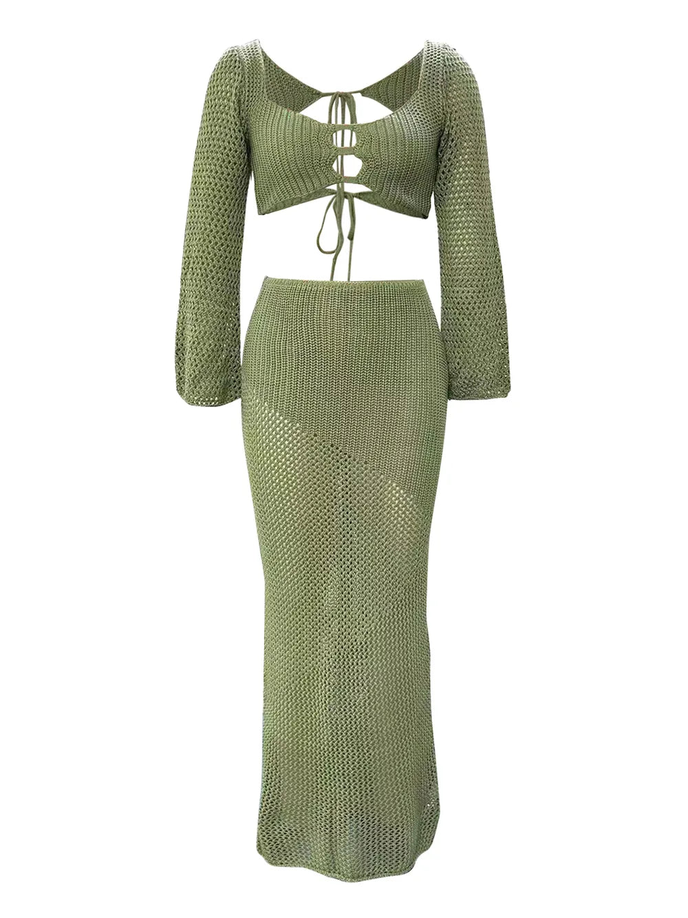 Sea Mist Tied Top and Skirt Cover Up Set