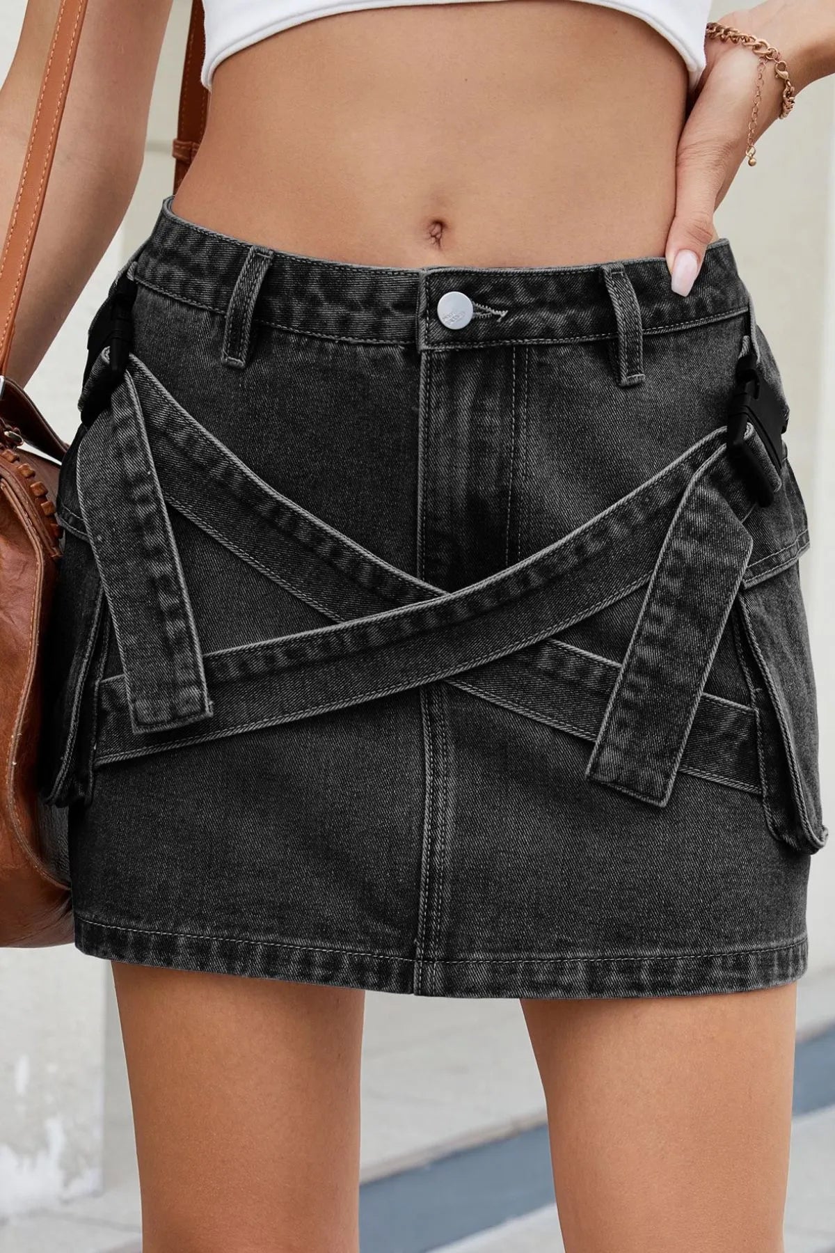 Crossline Edge Denim Mini Skirt
