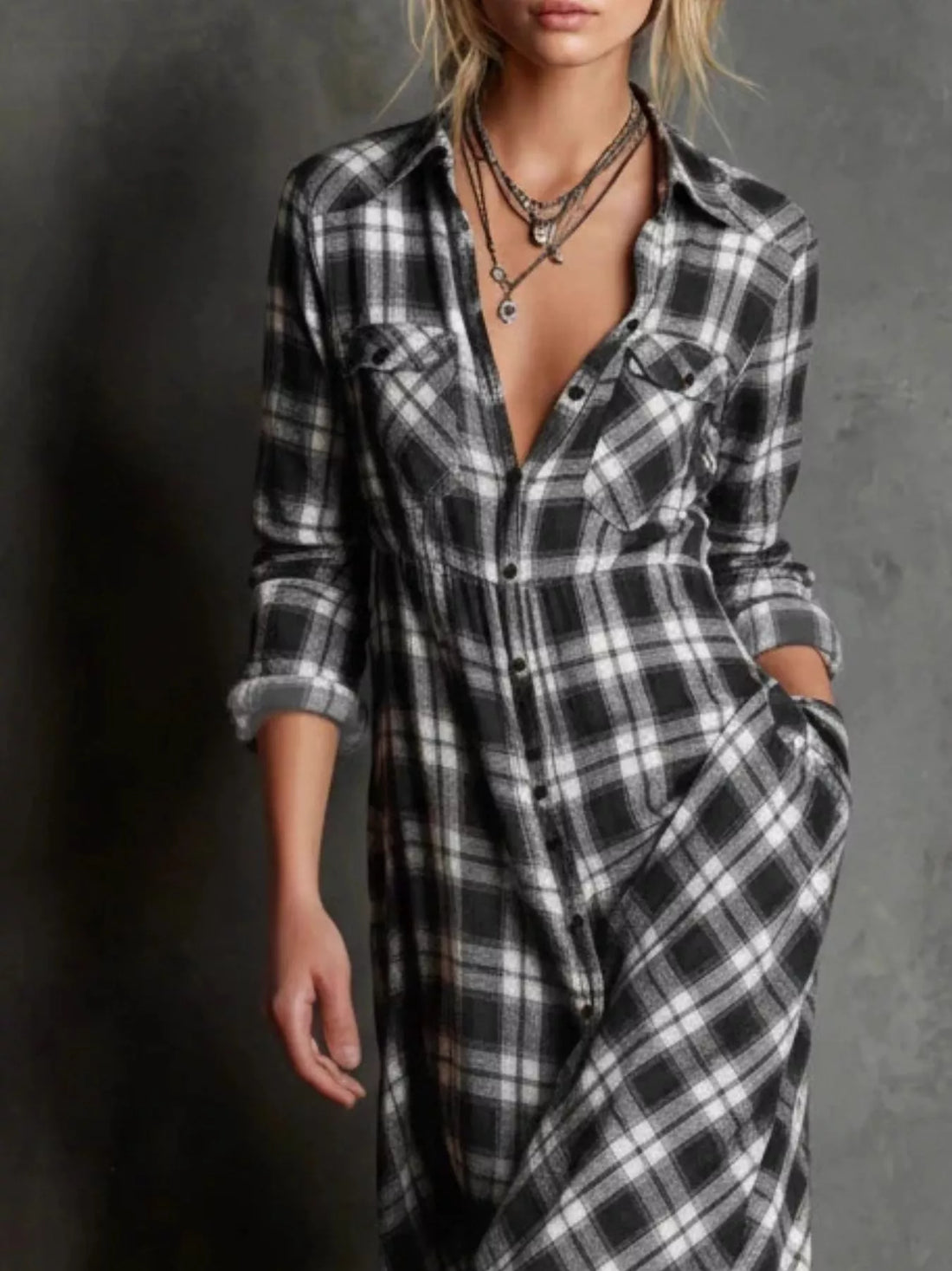 Heritage Flow Plaid Button-Down Dress
