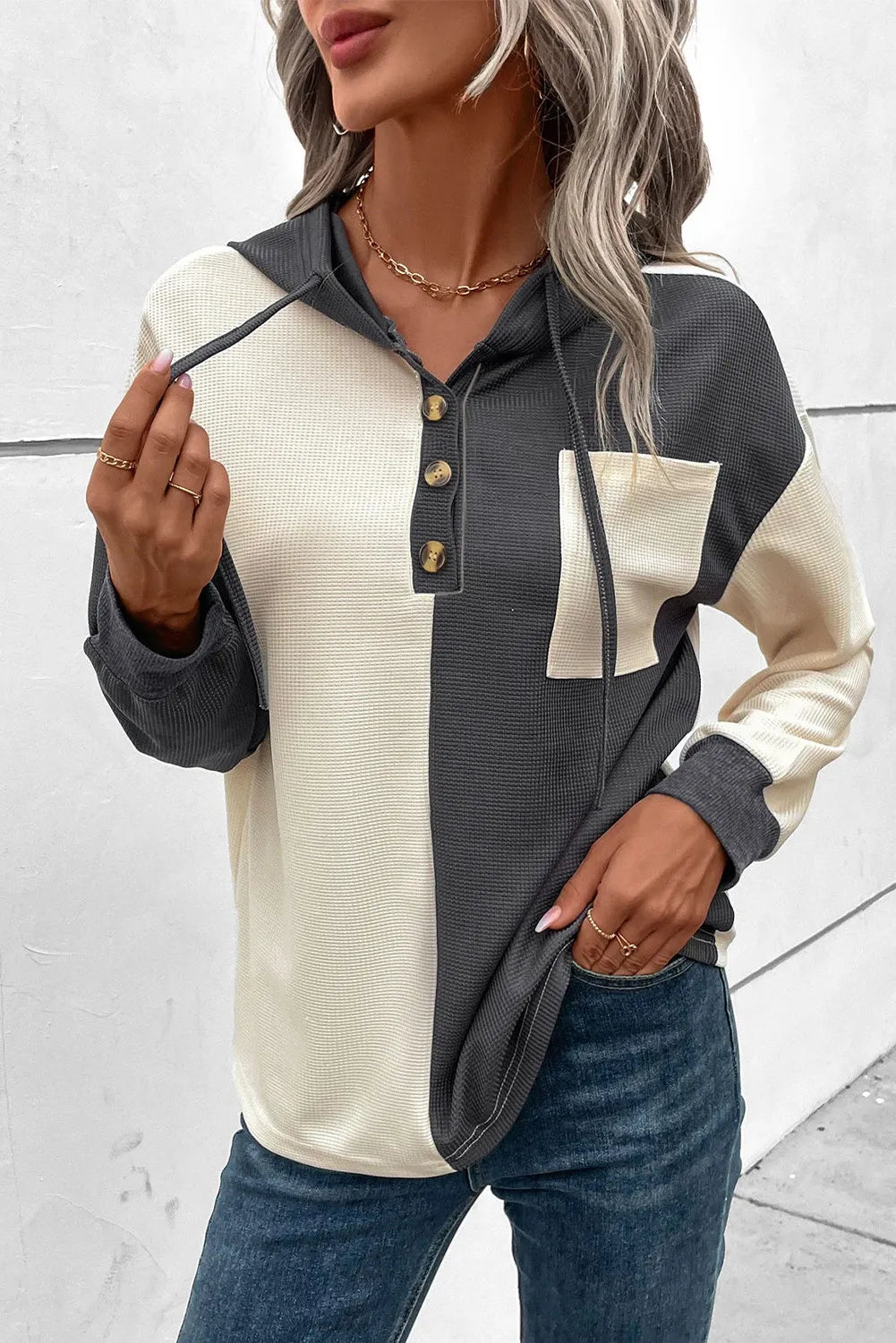 Harbor Contrast Quarter-Button Hoodie