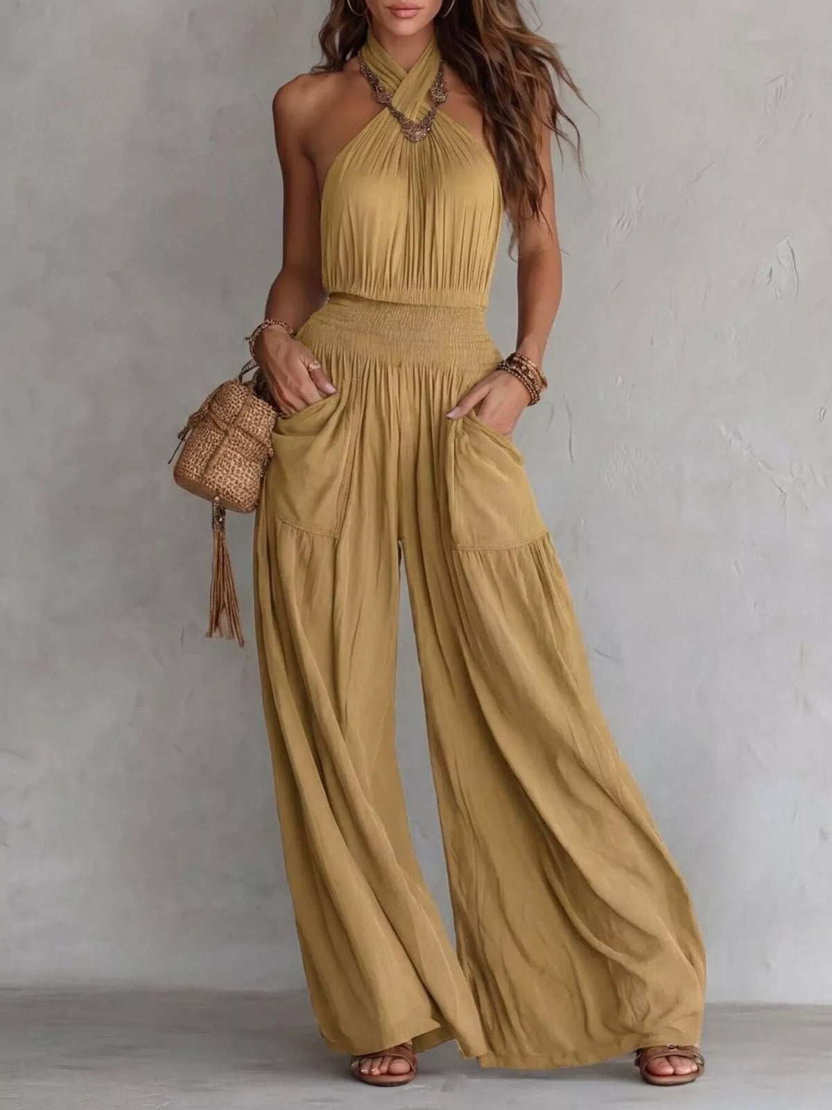 Waterfront Chic Halter Neck Wide-Leg Jumpsuit