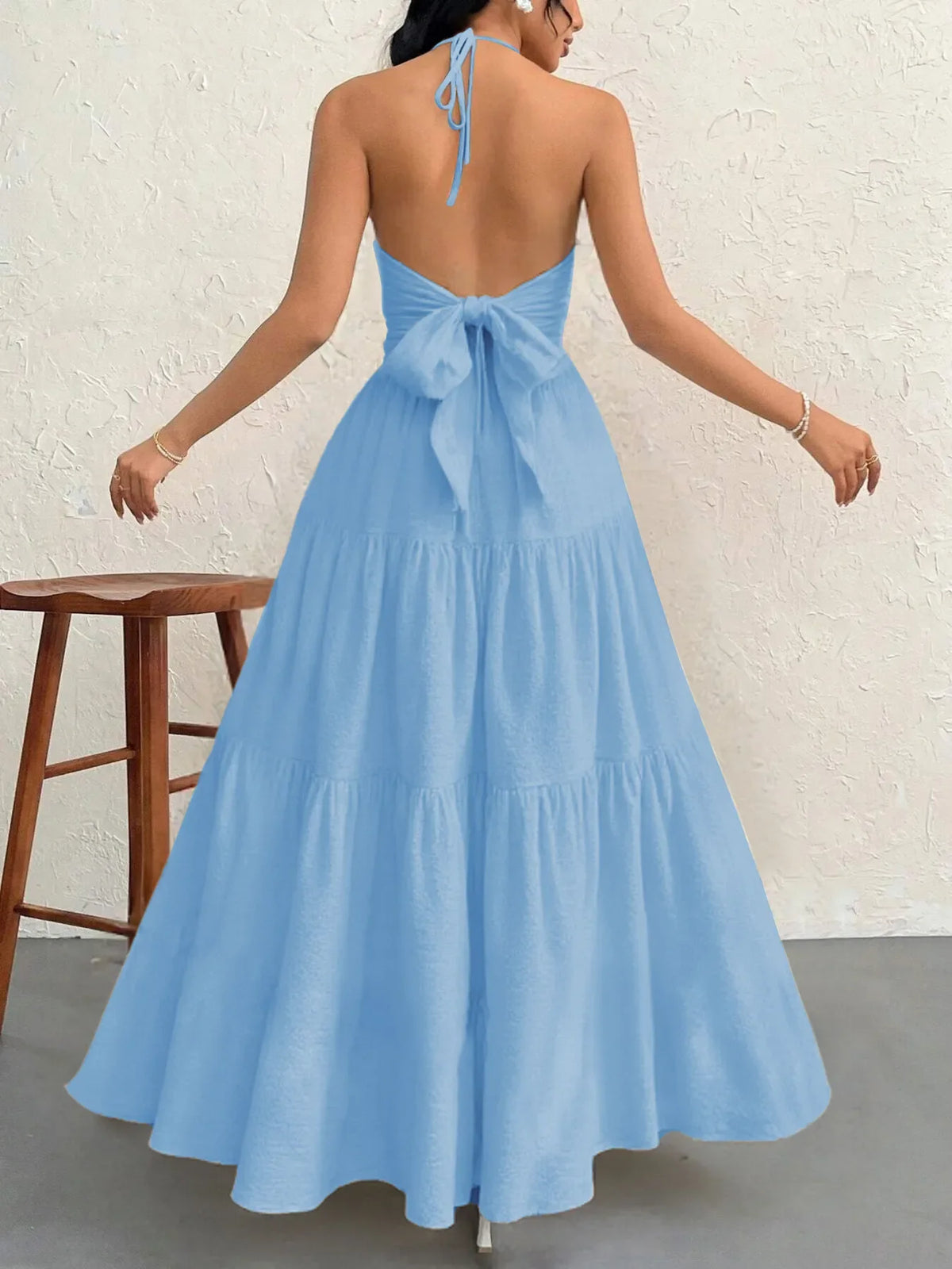 Coastal Muse Halter Neck Tiered Dress