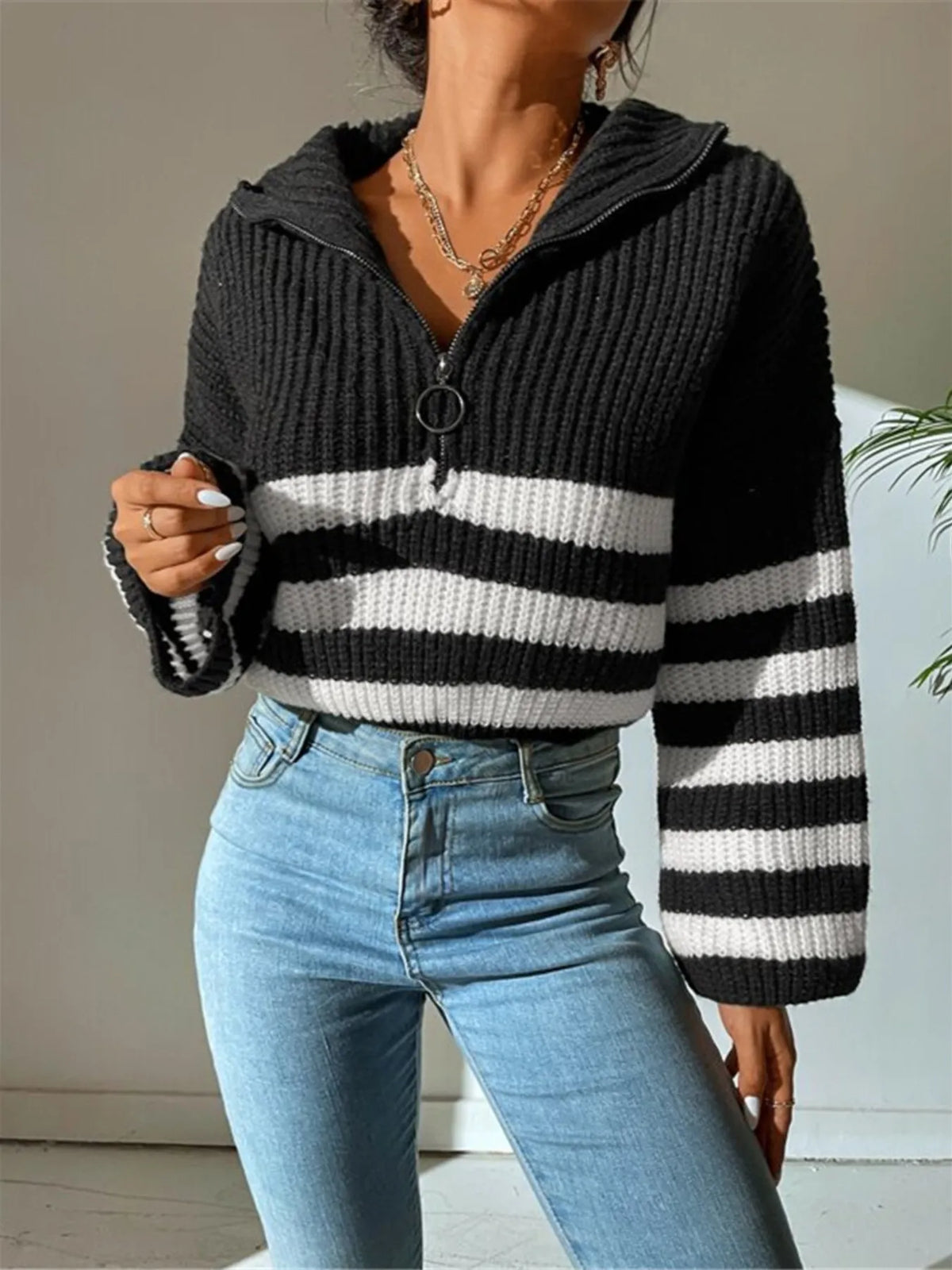 Harbor Stripe Half-Zip Sweater