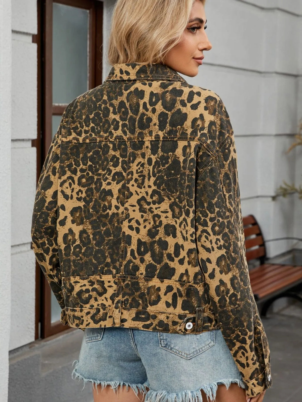 Street Luxe Leopard Print Denim Jacket