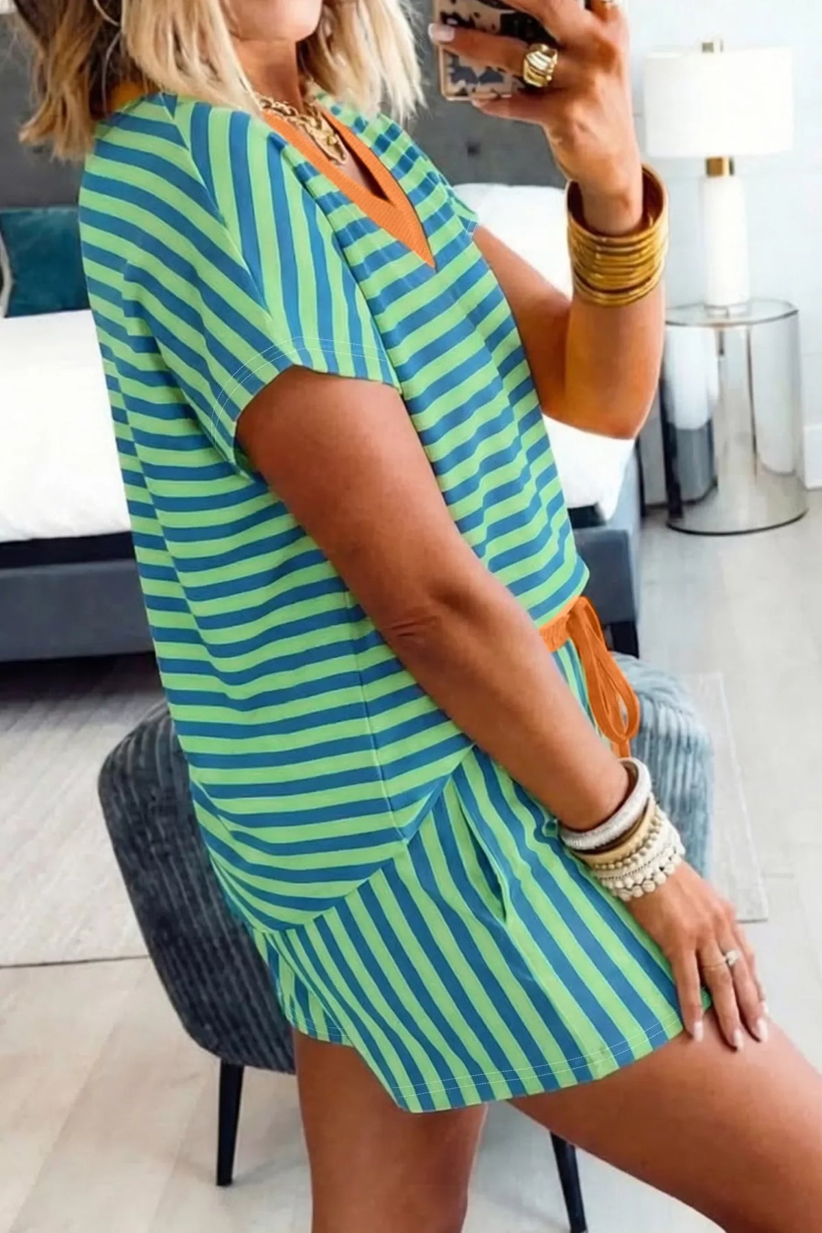 Free Spirit Stripe Colorblock Trim Top & Short Set
