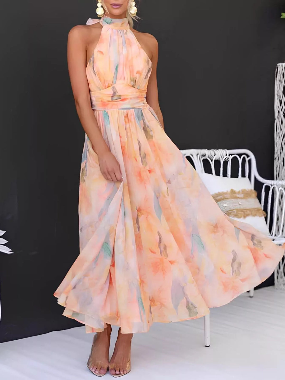 Island Muse Floral Halter Summer Dress