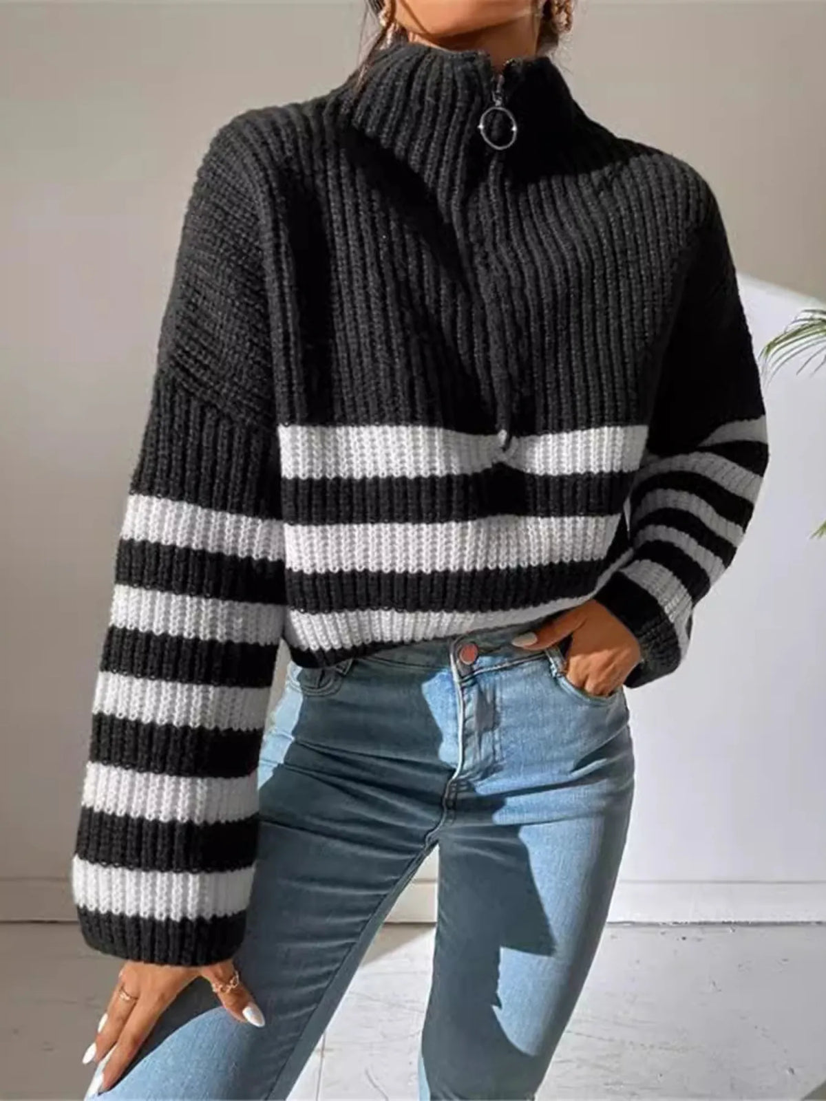 Harbor Stripe Half-Zip Sweater