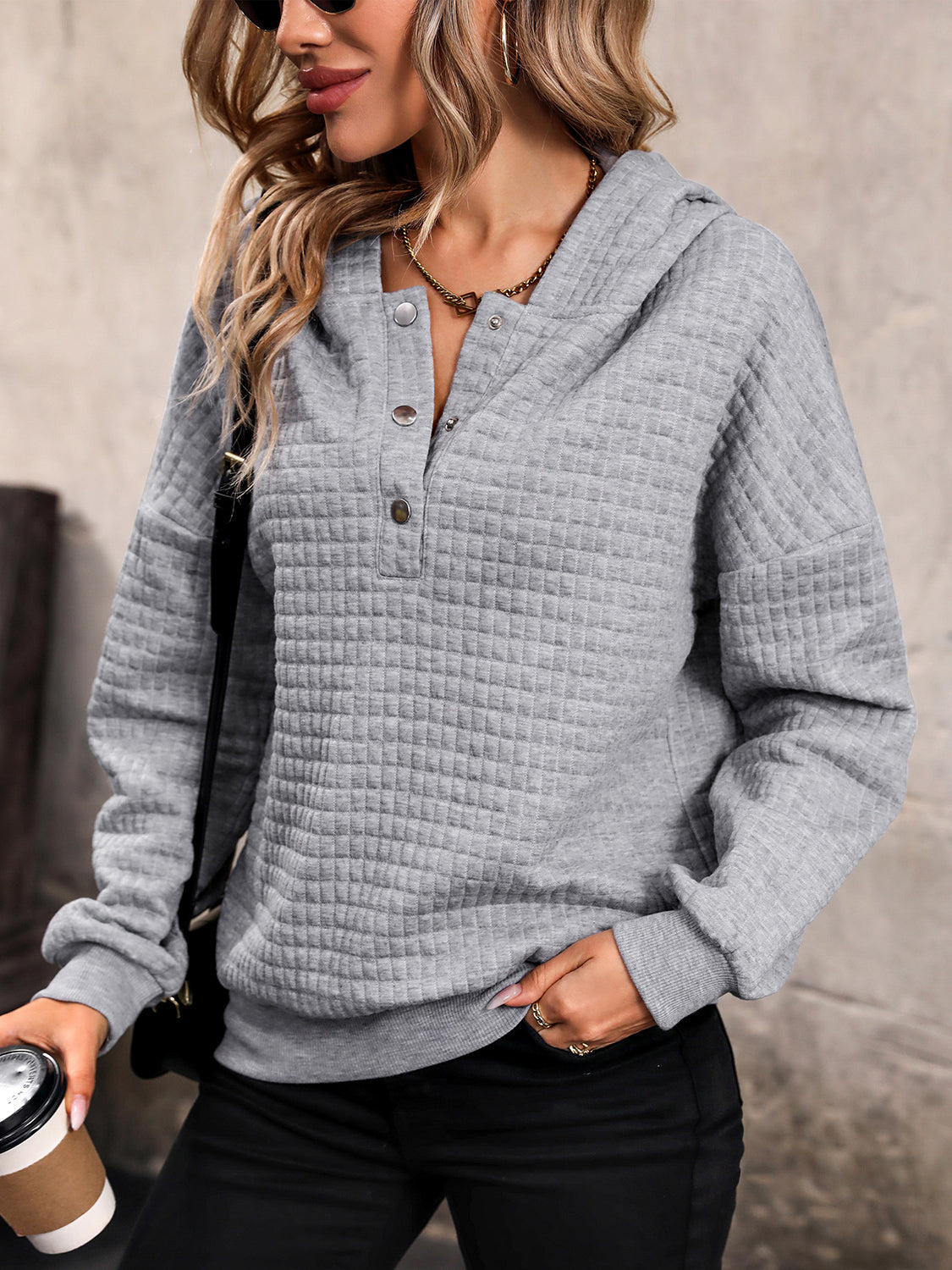 Harbor Mist Waffle Knit Hoodie