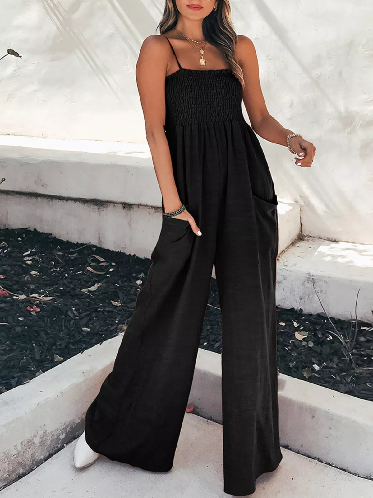 Rooftop Romance Smocked Wide Leg Jumpsuit