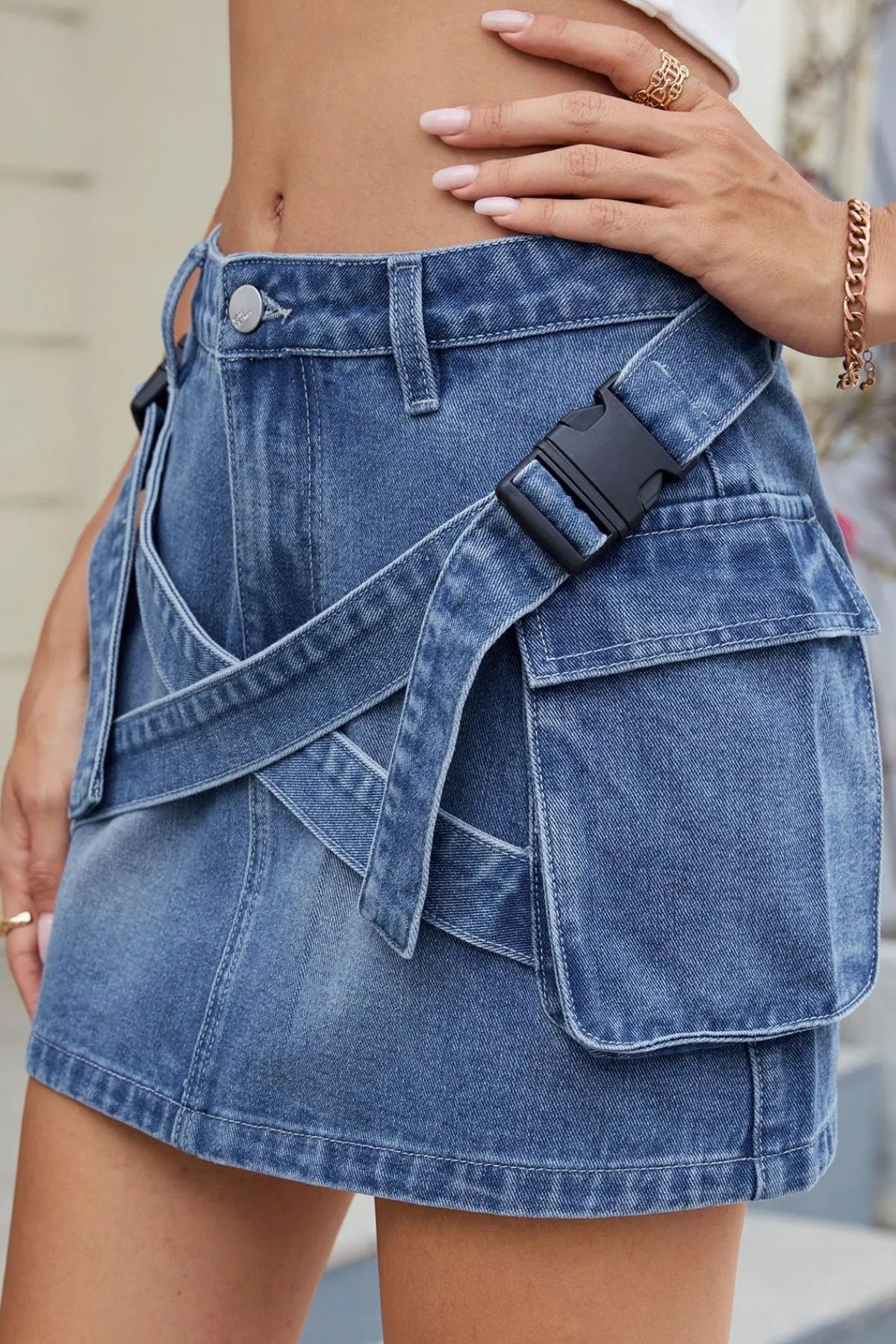 Crossline Edge Denim Mini Skirt
